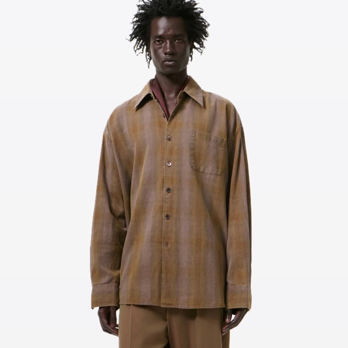 [46,48,50,52]아워레가시26ss 버로우드 체크 셔츠/브라운 상품이미지1