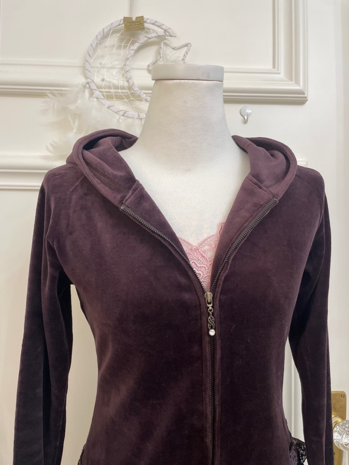 LEST ROSE lace trim velvet fairy hoodie- 상품이미지7