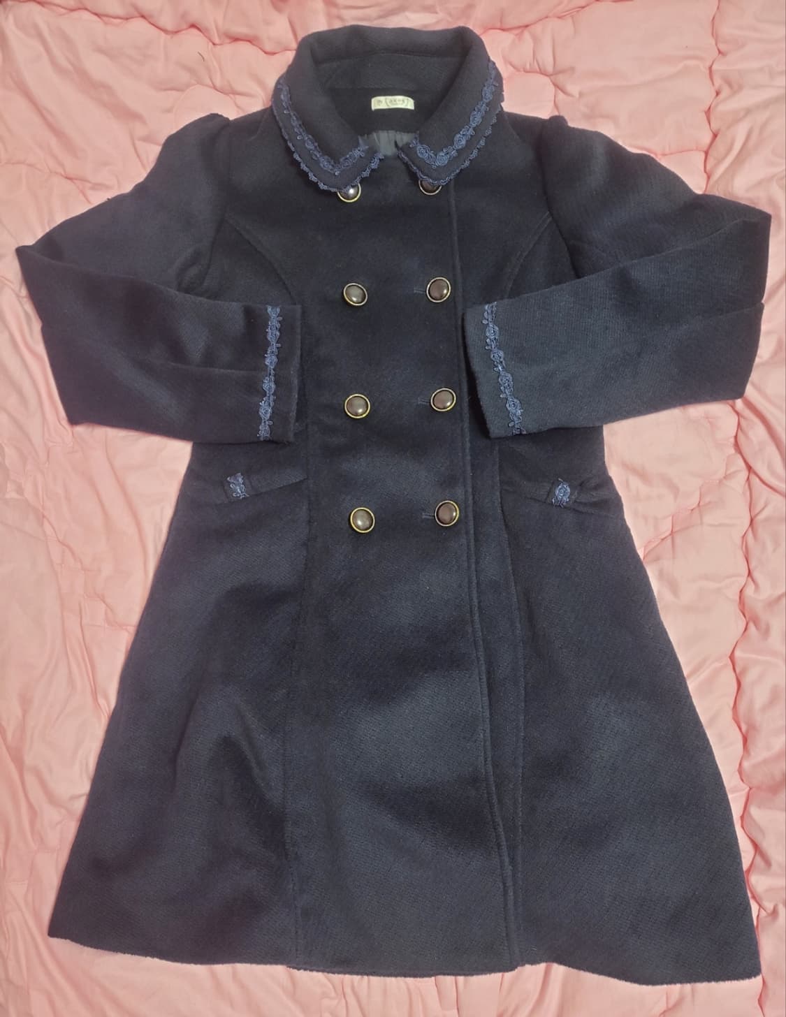 급처상태좋음!액시즈팜 레이스 꽃자수 리본포켓 더블 코트 자켓 리즈리사st 상품이미지3