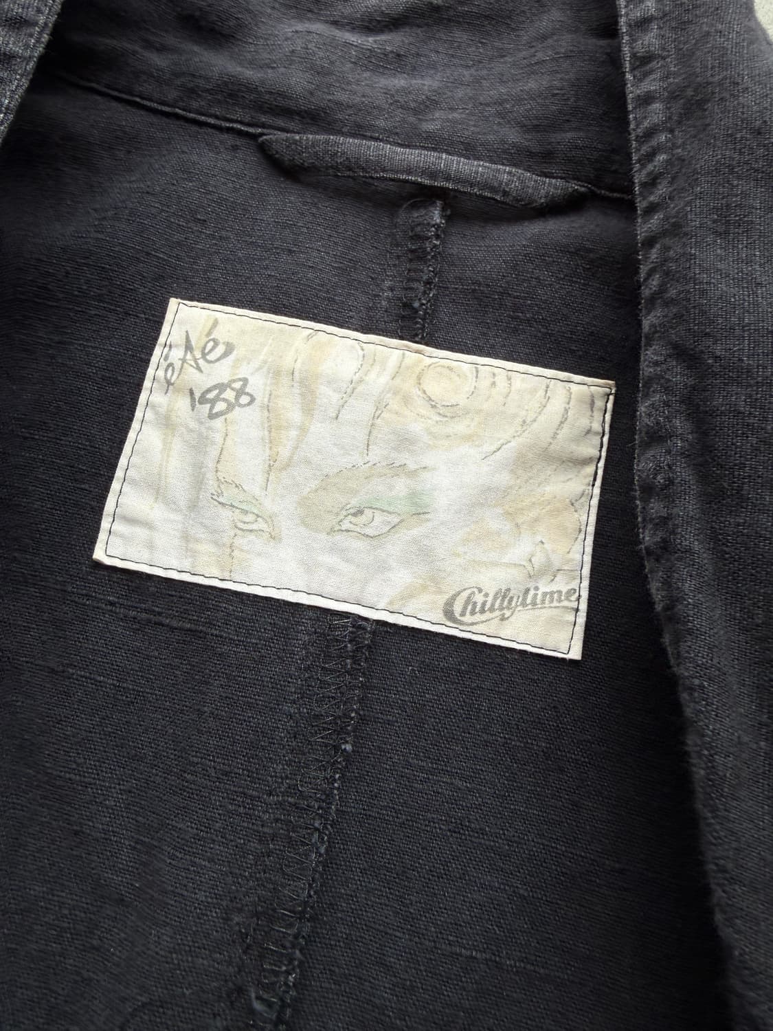 80s 올드 블랙 프렌치 린넨코트 2XL 상품이미지10