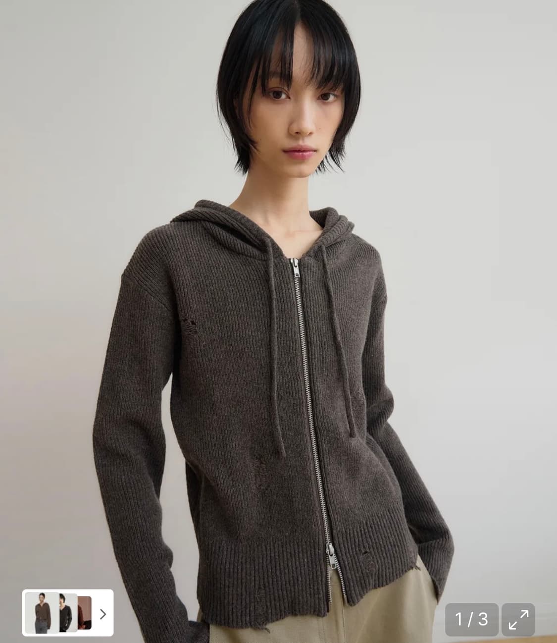 시스에이 울 블랜딩 니트 후드집업 상품이미지1