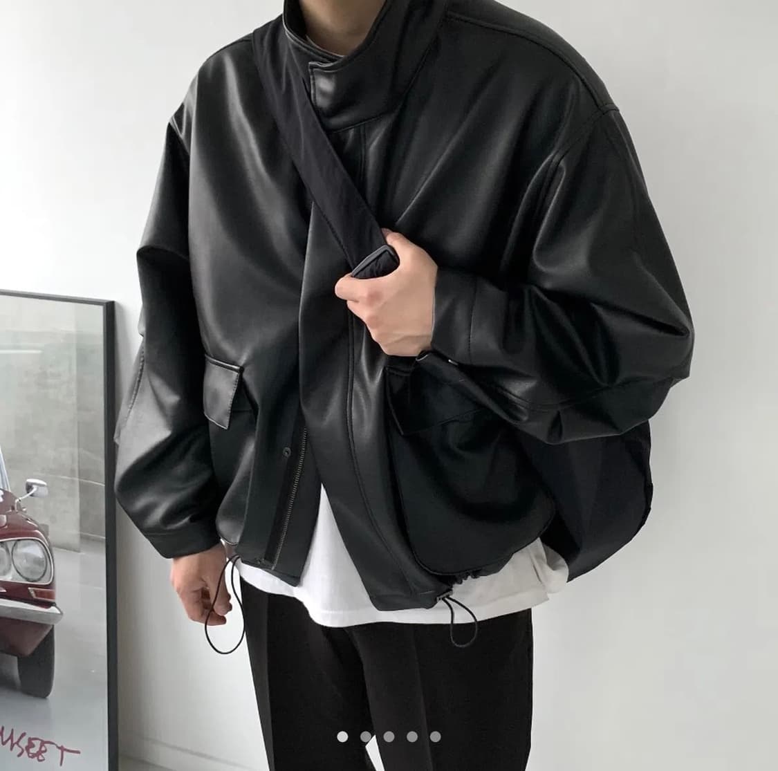 레더 점퍼 라이더자켓 가죽자켓 싱글 겨울 가을 루즈핏 상품이미지1