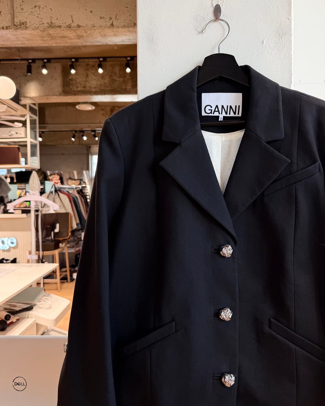 가니 블랙 코튼 수팅 오버사이즈 블레이저 자켓  상품이미지4