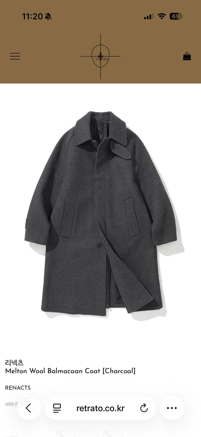 리넥츠 멜톤 울 발마칸 코트 차콜 24fw 2사이즈 상품이미지1