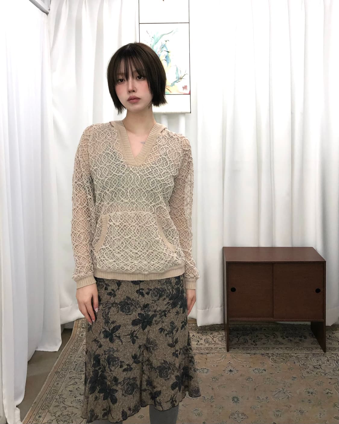 뮤트베이지 시스루 후드 상품이미지1