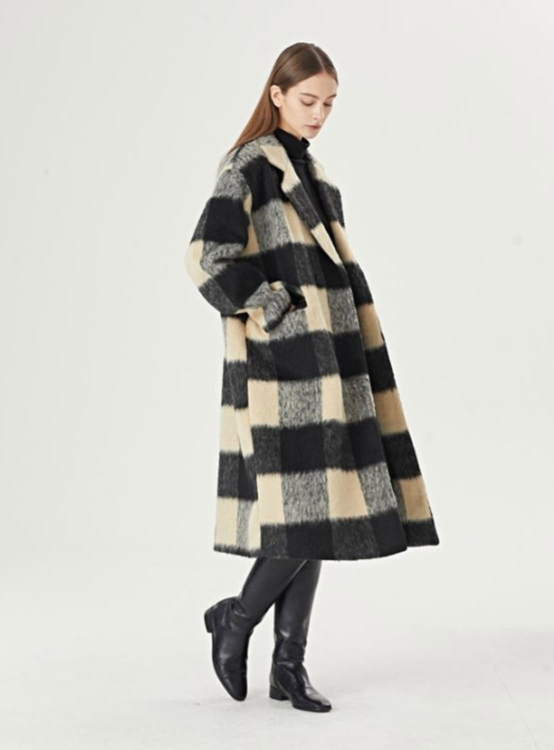 베이지 체크 롱코트 (새상품) 상품이미지1