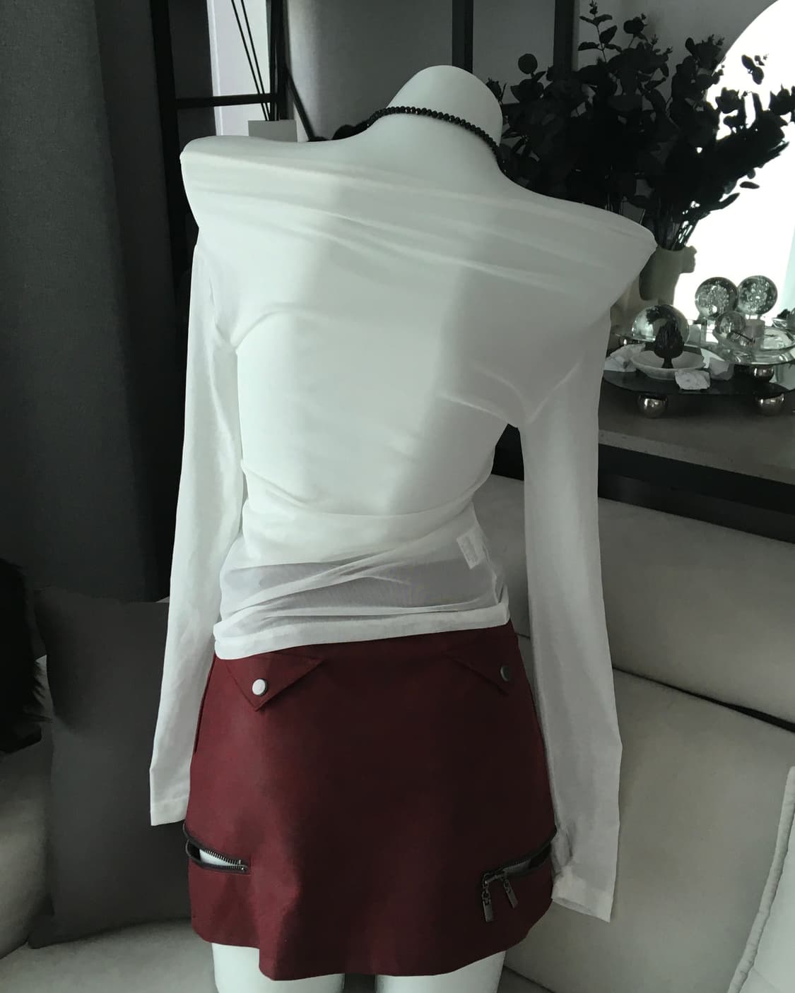 ༒ See-through eyelet printed top 상품이미지2