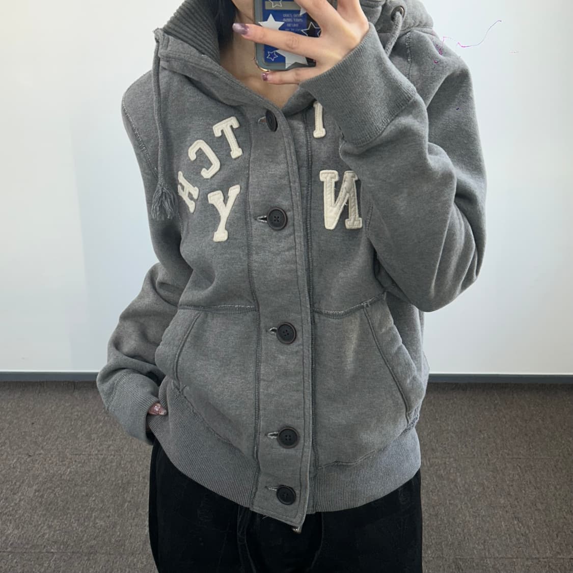 Abercrombie 아베크롬비 스펠아웃 하이넥 그레이 버튼업 후드집업 상품이미지2