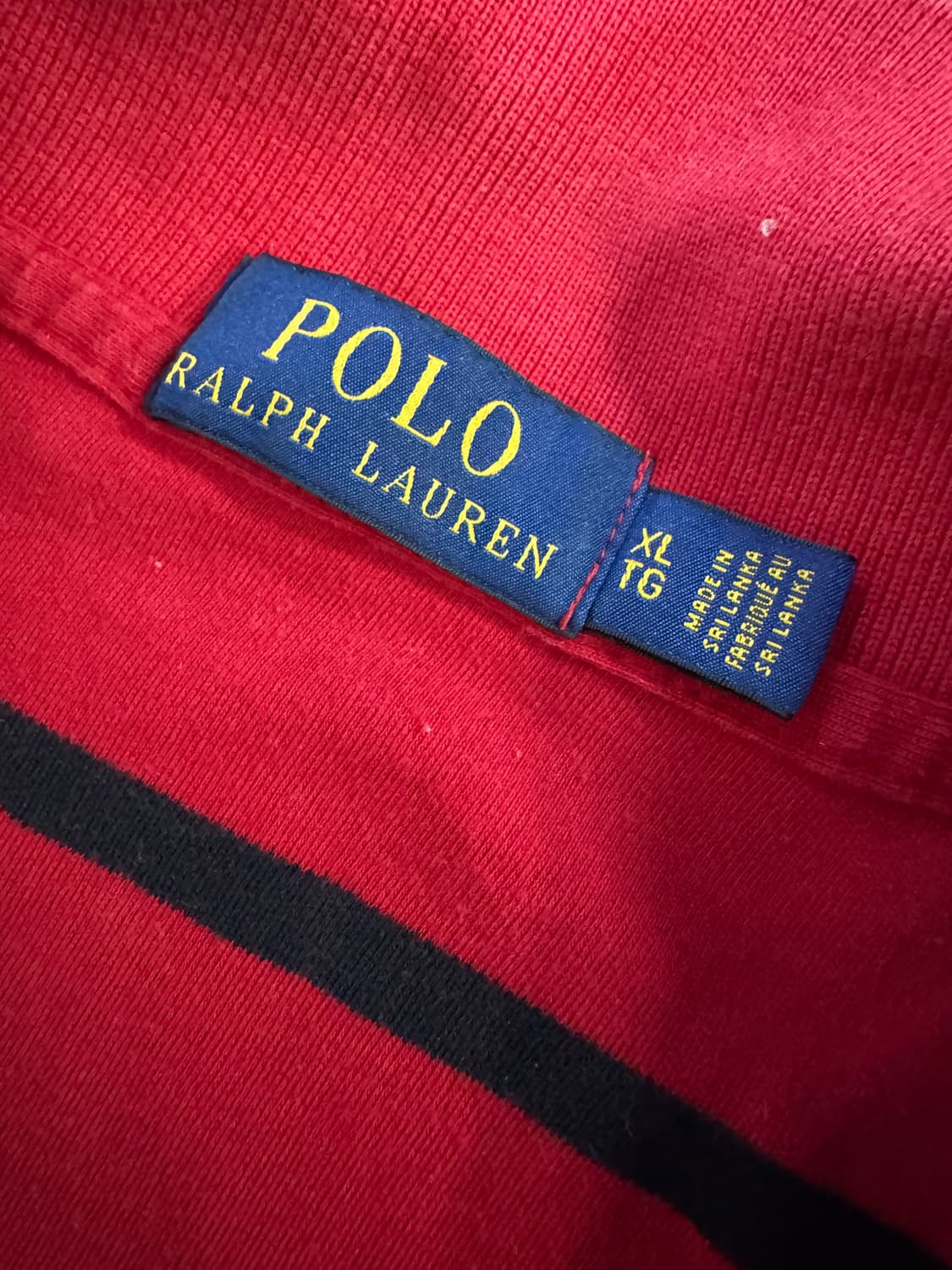 폴로 랄프로렌 신형 라벨 스트라이프 반팔 카라티 XL 레드 상품이미지3