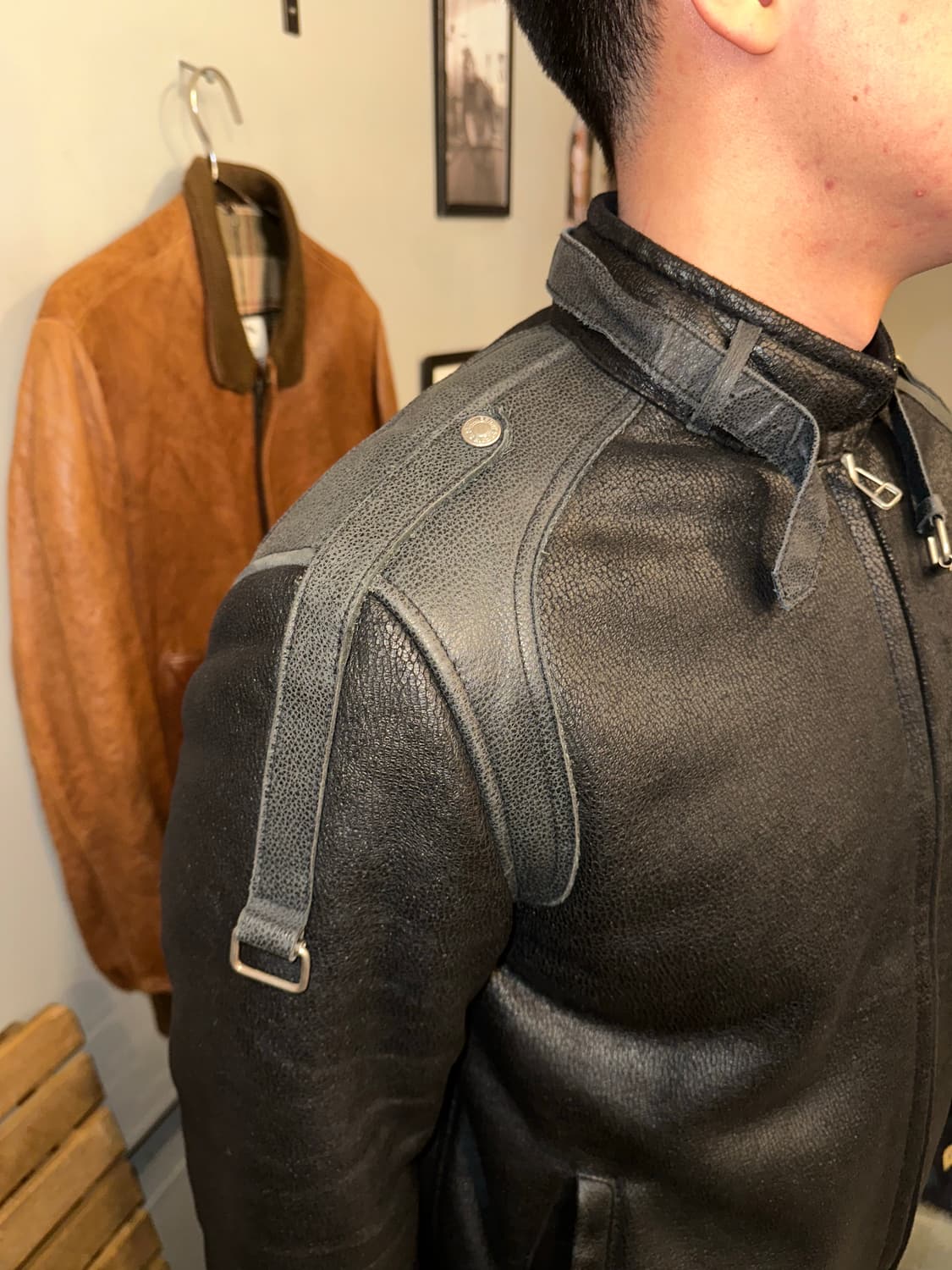 90’s Japanese leather rider shape jacket 상품이미지5