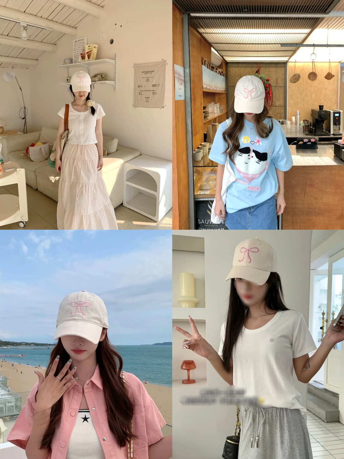 크림베이지 핑크 레터링 프루타 리본 볼캡 모자  상품이미지1