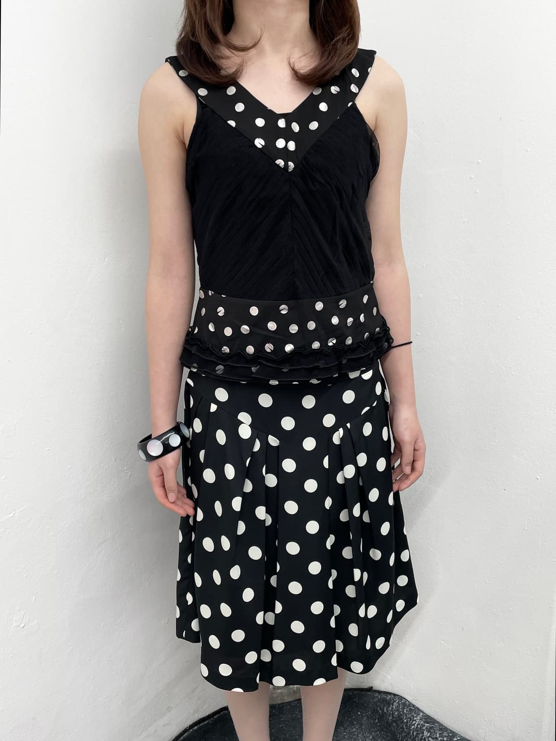도트 새틴 핀턱 스커트 상품이미지4