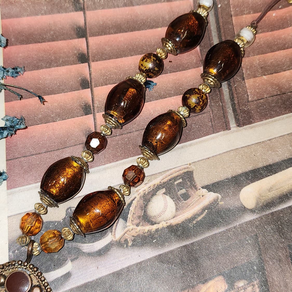 90s 프랑스 빈티지 오리엔탈 브라운 비즈 목걸이 빈티지 목걸이 상품이미지4
