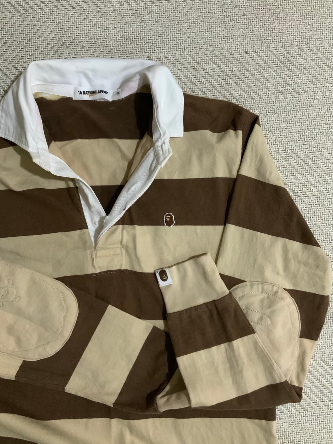 베이프 카라 럭비 스트라이프 롱슬리브 빅사루 브라운 모카 상품이미지2