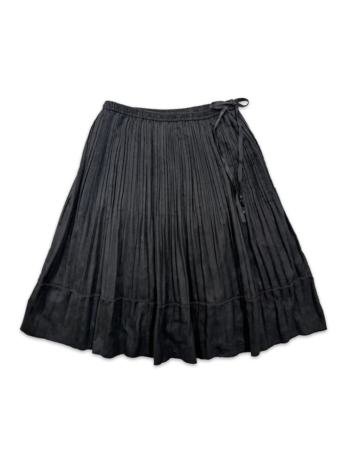 빈티지 블랙 리본 플리츠 플레어 미디 스커트 상품이미지1