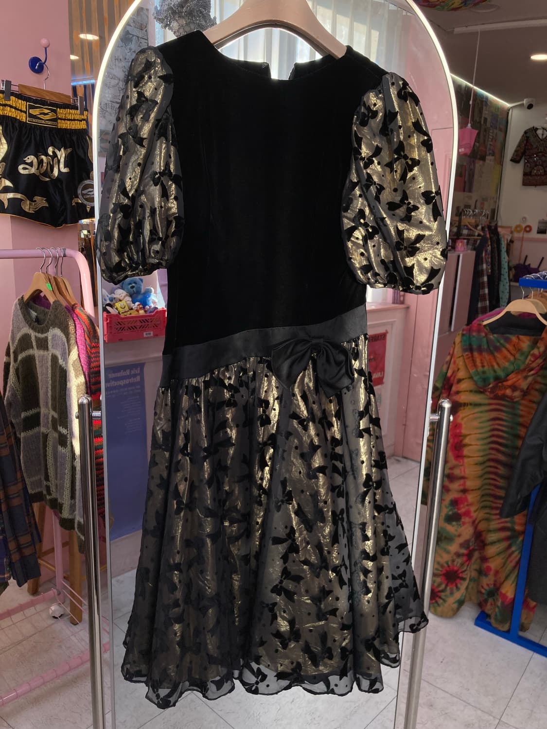 블랙 벨벳 리본 퍼프 원피스 상품이미지2