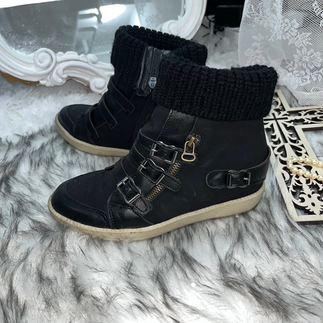 빈티지 니트 하이탑 웨지힐스니커즈 상품이미지3