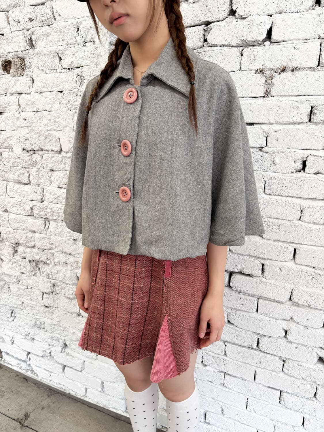 빈티지 핑크 버튼 케이프 자켓 상품이미지4