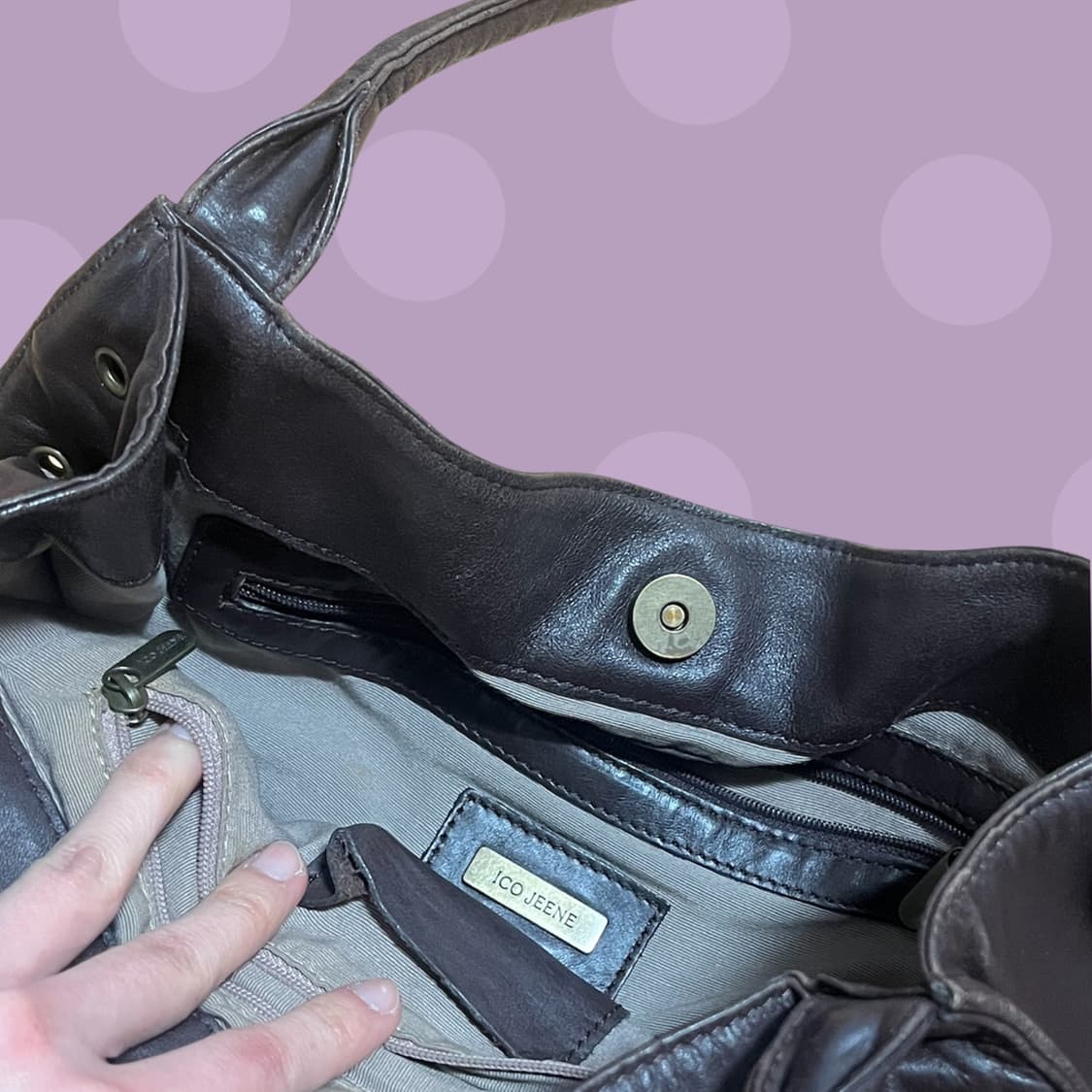 빈티지 리얼레더 초코브라운 아일렛 셔링 숄더백 상품이미지3