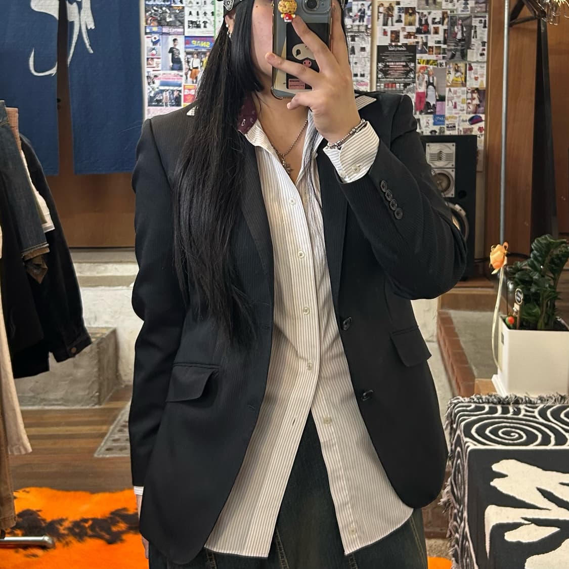 JPN 빈티지 스트라이프 블랙 블레이저 상품이미지1