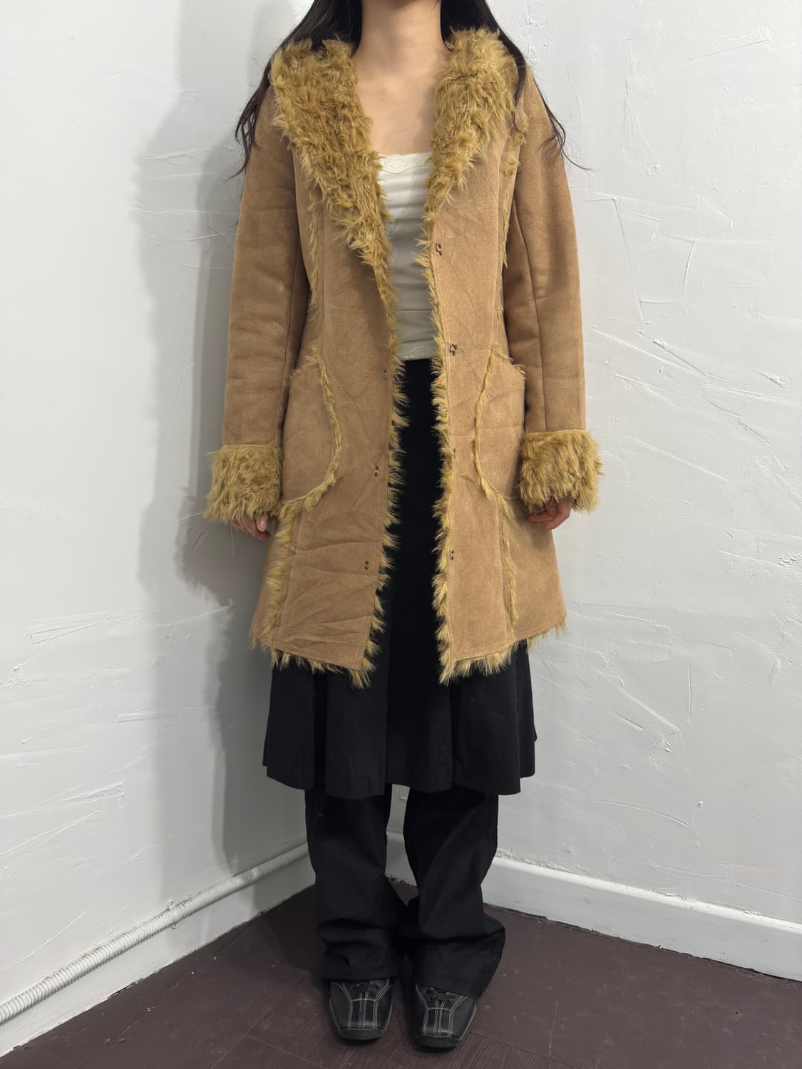 royal party fur detail suede hood coat 상품이미지2