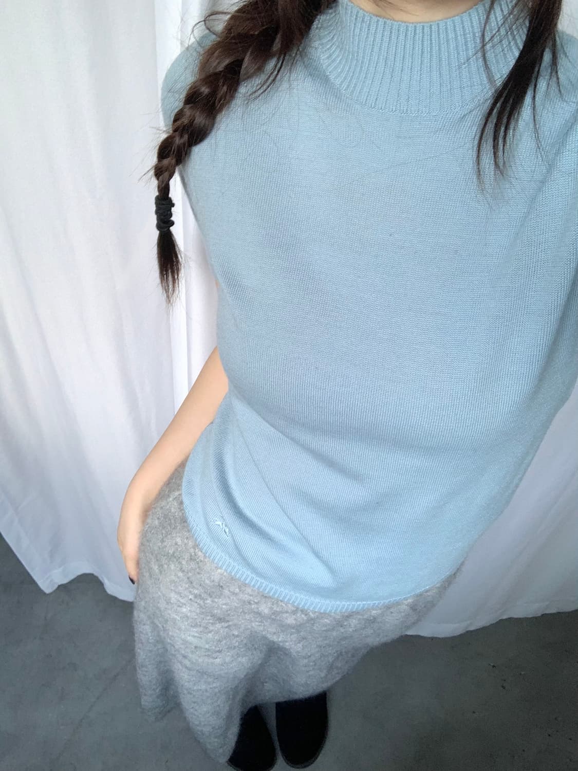 Burberry 버버리 우먼 스카이블루 기마로고 폴라 반팔 니트  상품이미지1