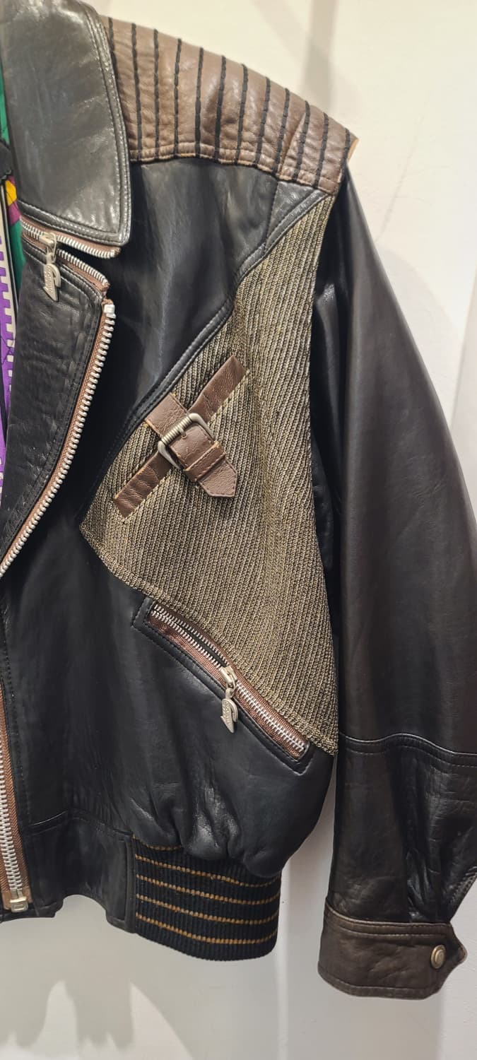 ROBER 블랙&브라운 가죽 배색 자켓 상품이미지3