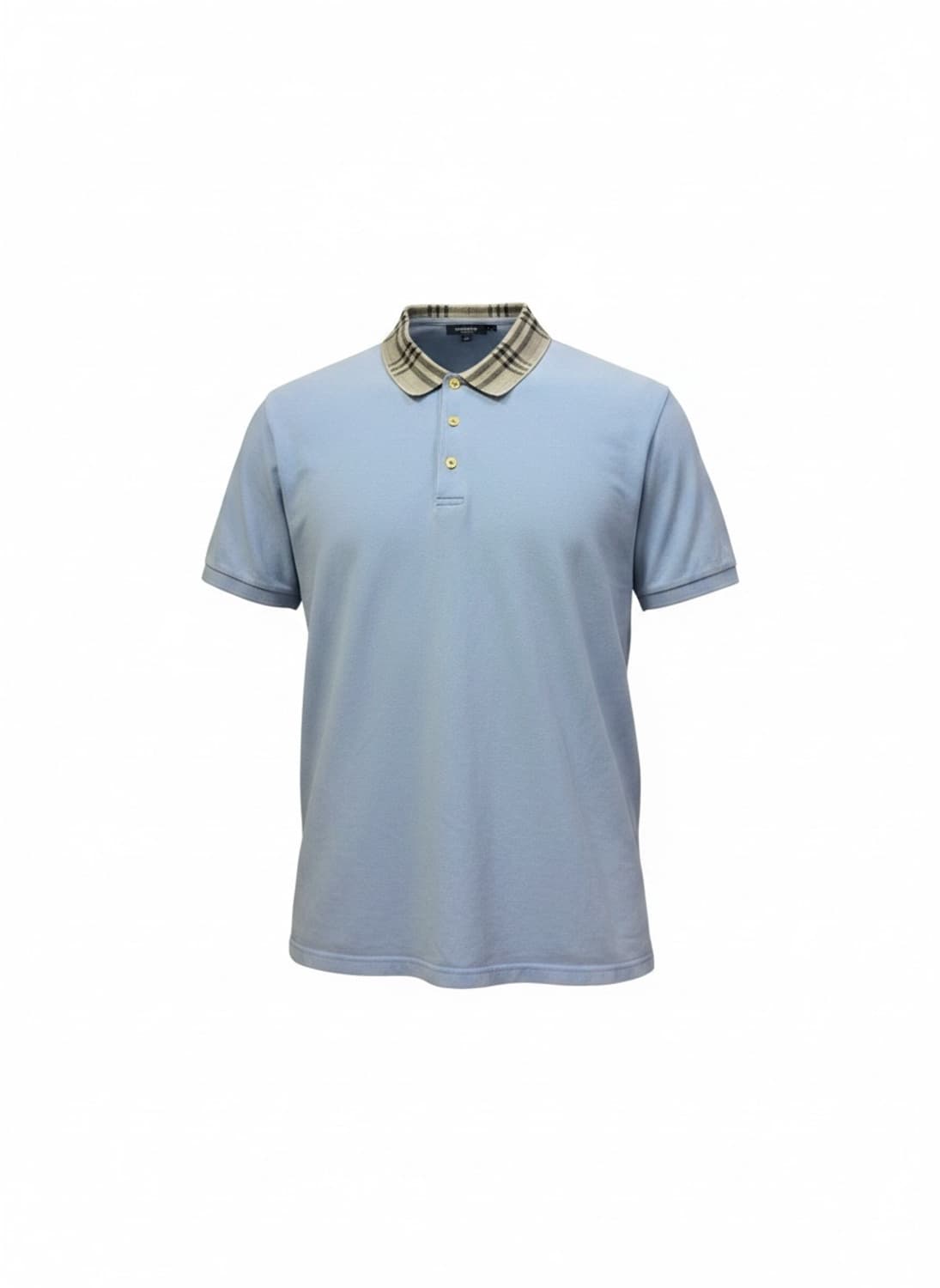 버버리 스카이블루 체크 트리밍 카라 반팔 티셔츠 상품이미지1