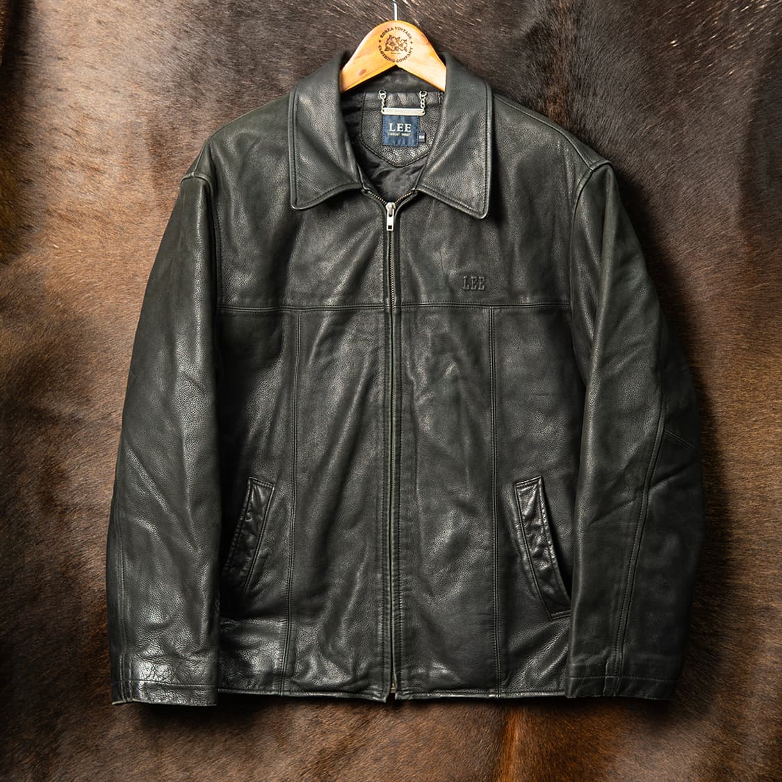 [105] 90s Lee by 쌍방울 싱글 카우 레더자켓 블랙  상품이미지1