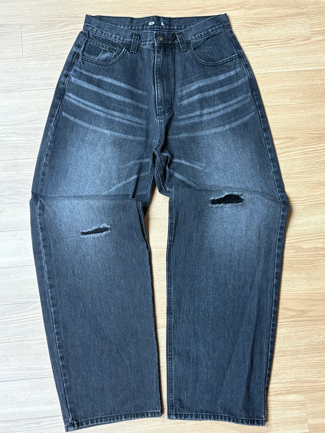 Letter 블랙 데님 팬츠 상품이미지1