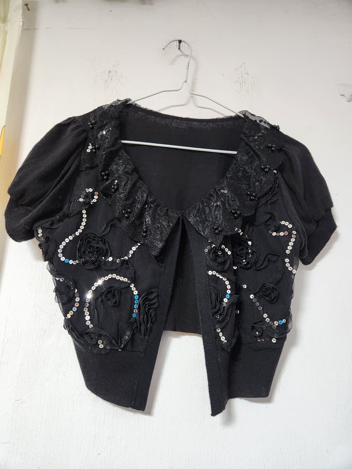 블랙 스팽글 레이스 장식 볼레로 가디건 S 상품이미지2