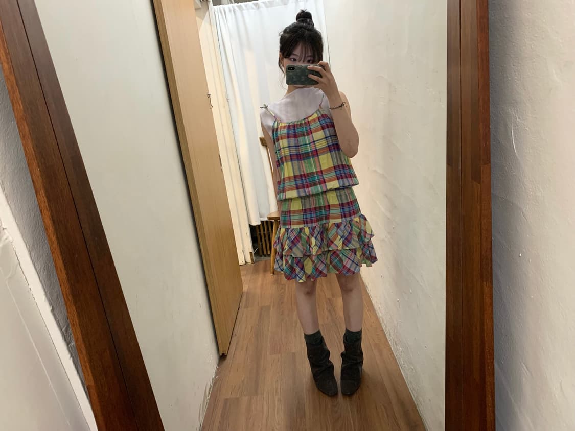 폴로 랄프 로렌 슬리브리스 미니 원피스 체크 패턴 허리 밴딩 디테일  상품이미지5