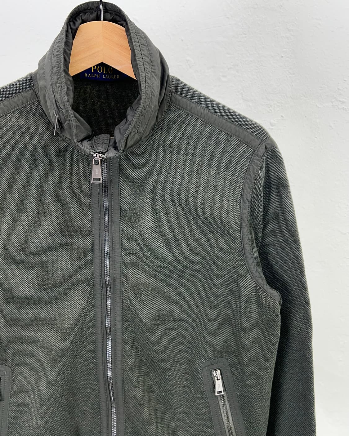 폴로 랄프로렌 딥 카키 히든 후디 리스 트리밍 니트 집업 자켓 상품이미지3