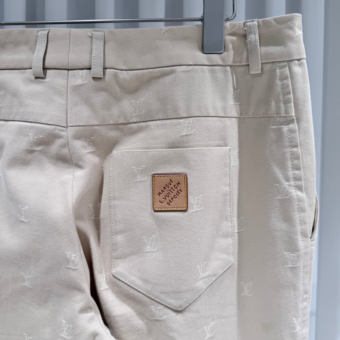(A+/52) / 루이비통 레더 패치 코튼 치노 데님 팬츠 바지 베이지 상품이미지6