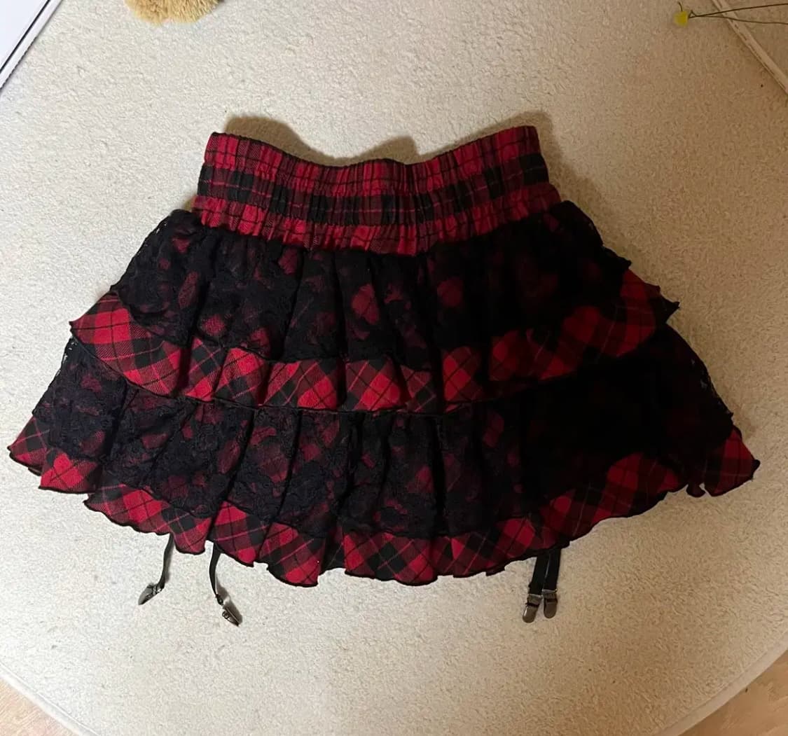 바디라인 가터벨트 레드 스커트 상품이미지1