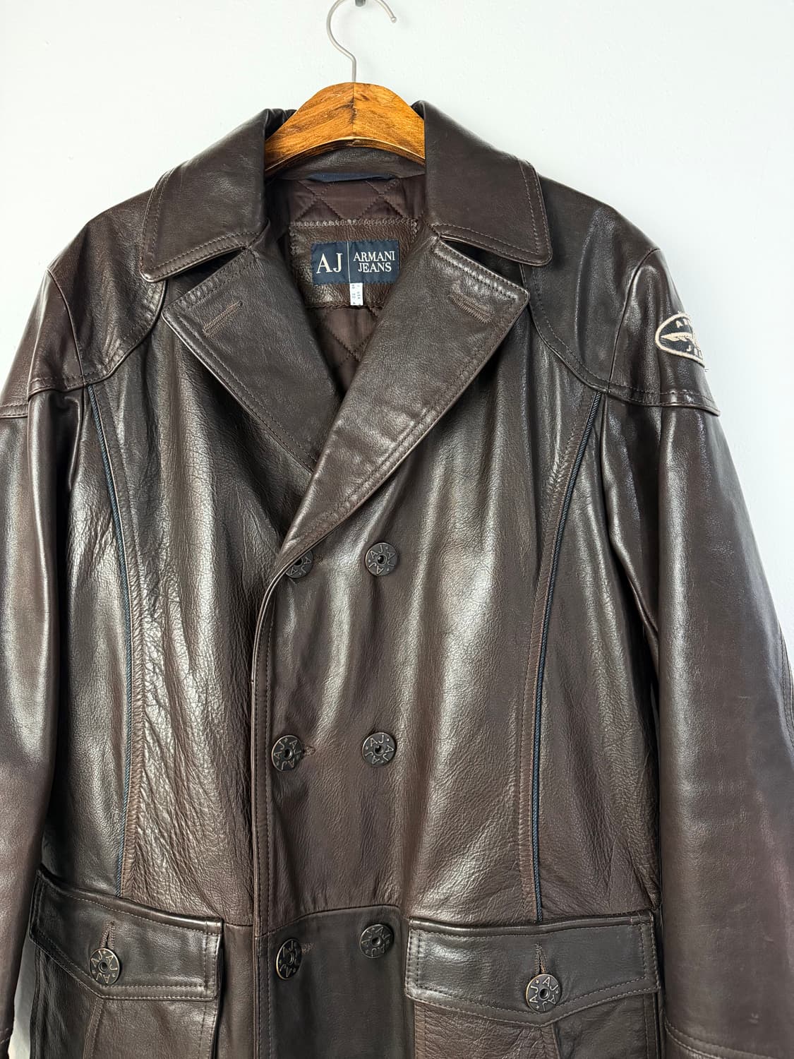 00s 아르마니 진스 더블 브레스티드 레더 하프 코트 상품이미지2