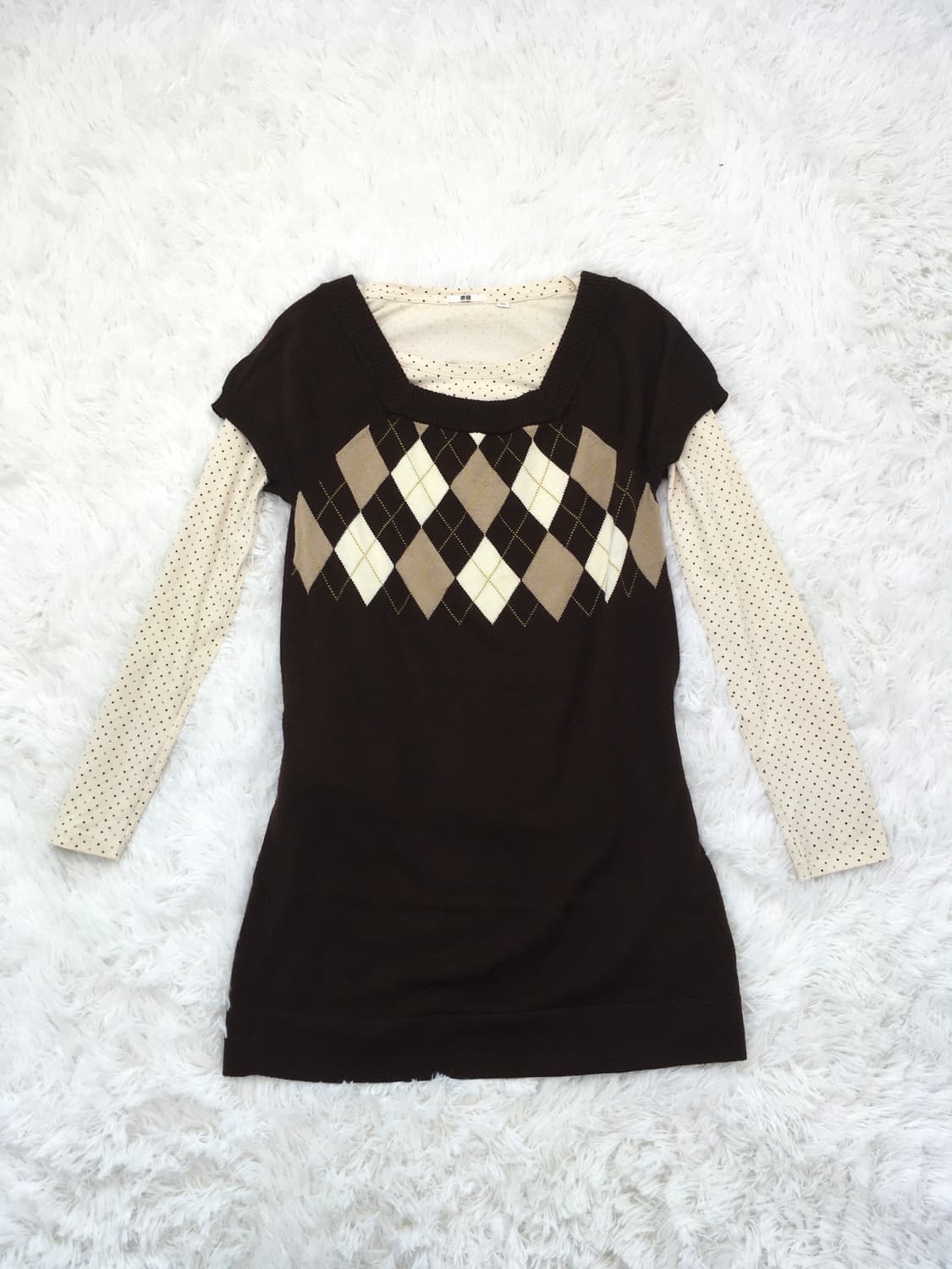 Set)아가일 브라운 니트원피스 +도트롱슬리브 상품이미지6