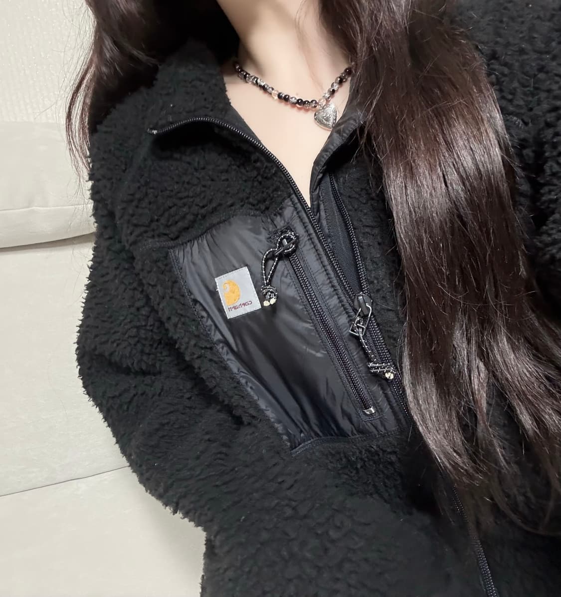 칼하트 블랙 뽀글이 후리스 후드집업 상품이미지1