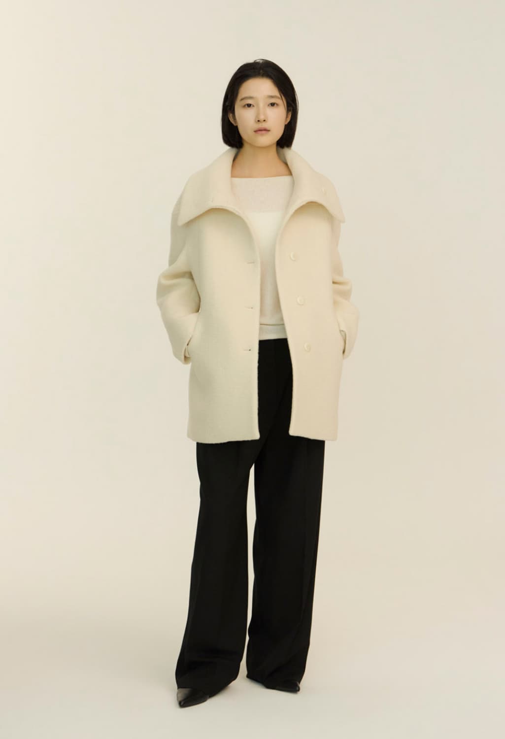 미착용새상품) 녹섭 알파카 커브 컬러 하프코트 크림 s 상품이미지4