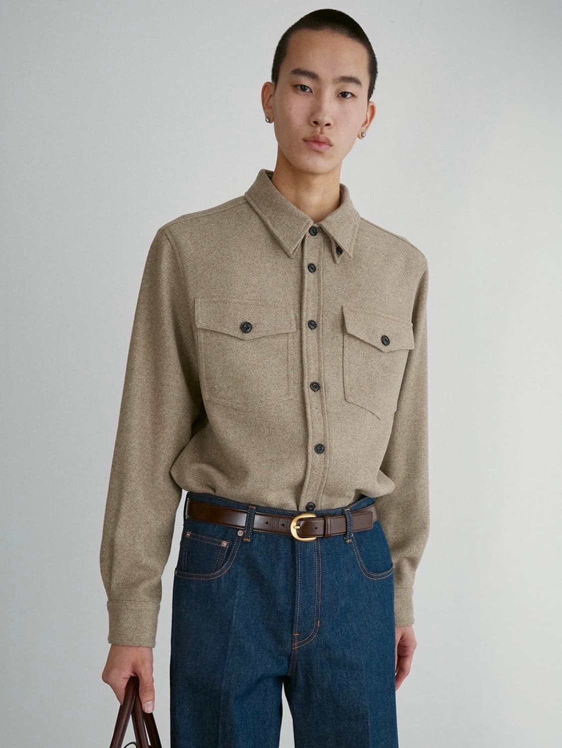 새제품) 렉토 포켓 오피스 셔츠 자켓 라이트카키 카키베이지 M 상품이미지1