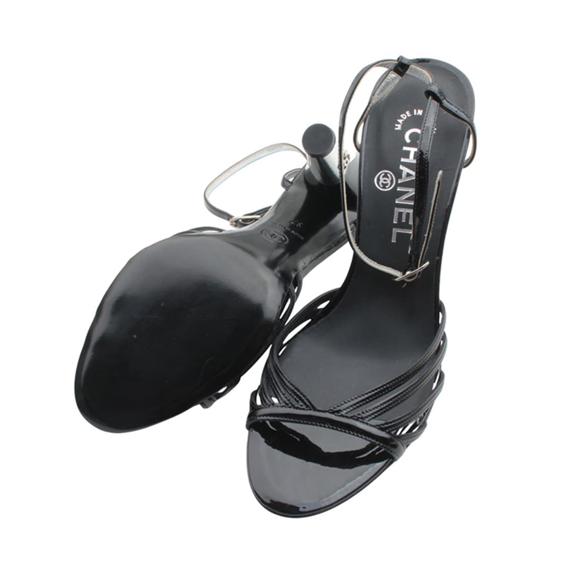 샤넬 블랙 페이턴트 레더 스트랩 샌들 37 상품이미지3