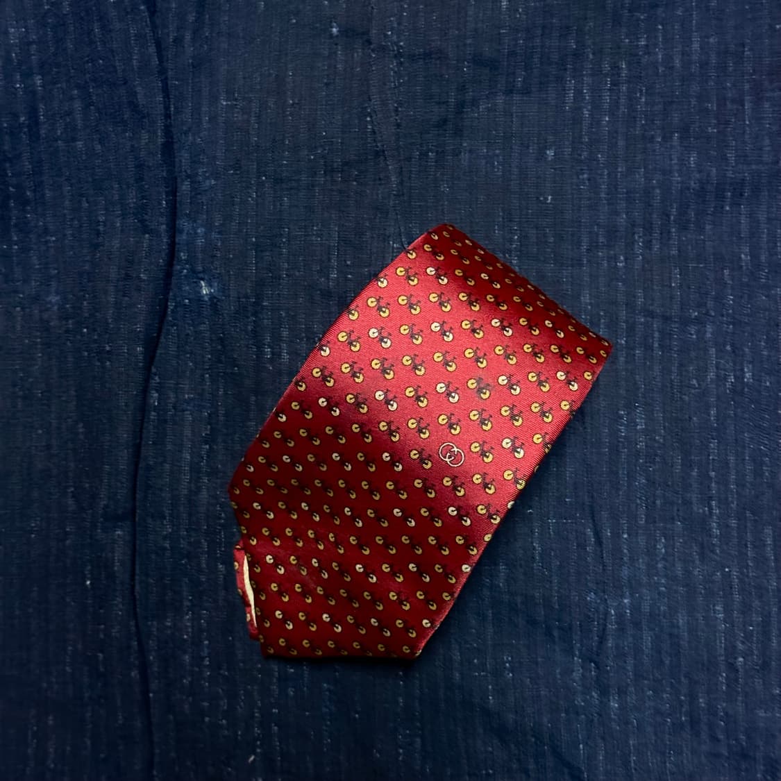 80's 구찌 바이시클 패턴 실크 타이 상품이미지1