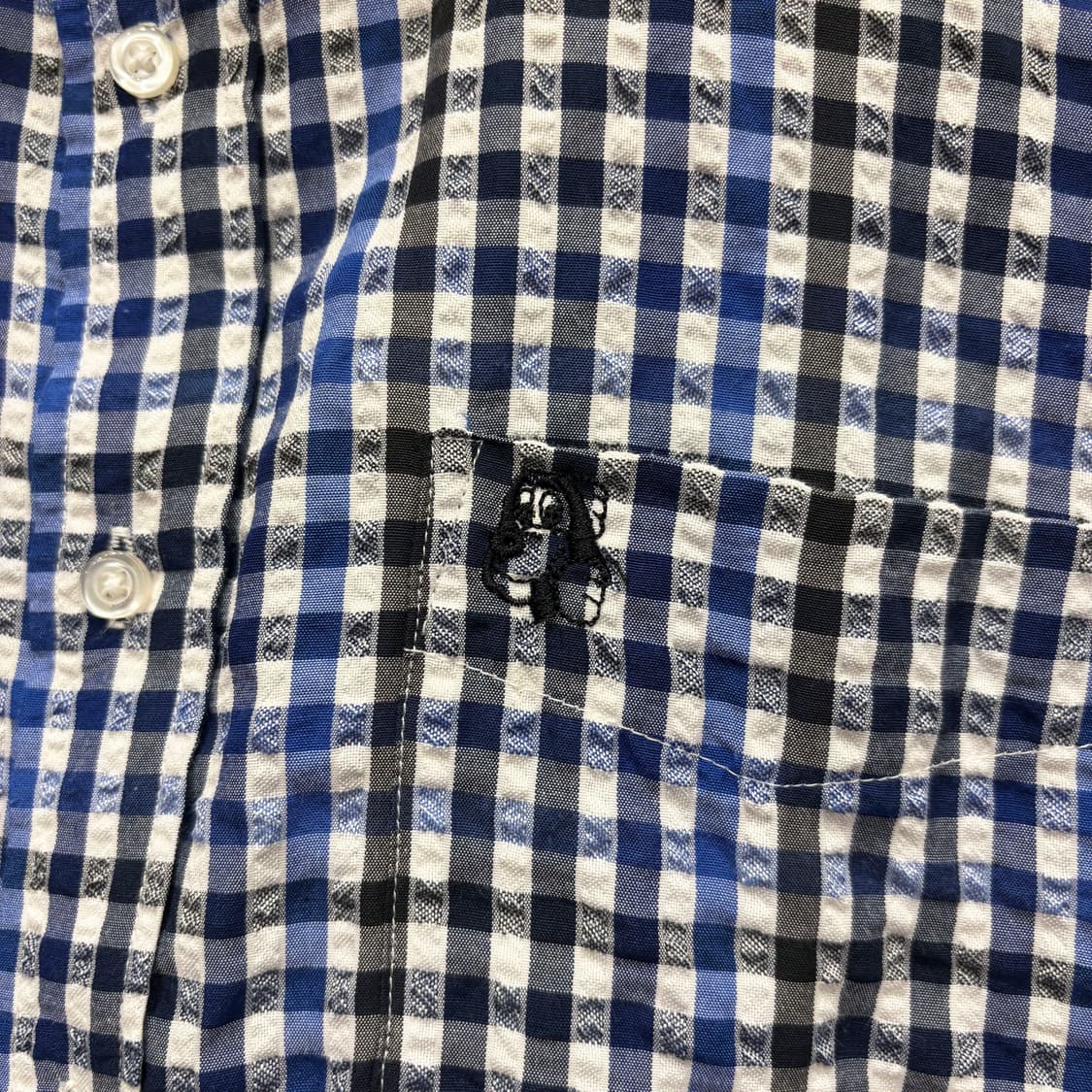 루이 버서스 긴팔 체크 셔츠 원 포켓 로고 자수 버튼 디테일 블루 네이비 상품이미지6
