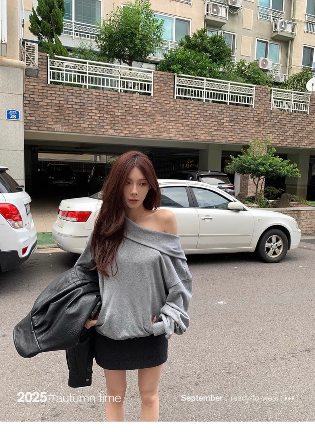 INAIEA 오프숄더 후드티 원숄더 후드 그레이 상품이미지1