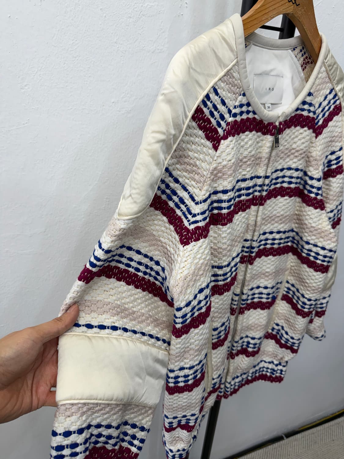 정품) IRO 이로 가죽디테일 오버핏 트위드 자켓 36 상품이미지3