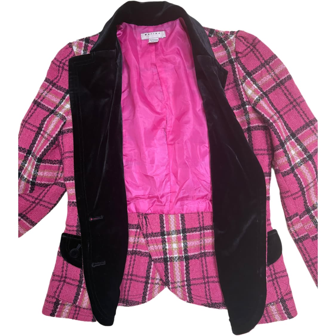 빈티지 벨벳블랙카라 핑크체크자켓 상품이미지5