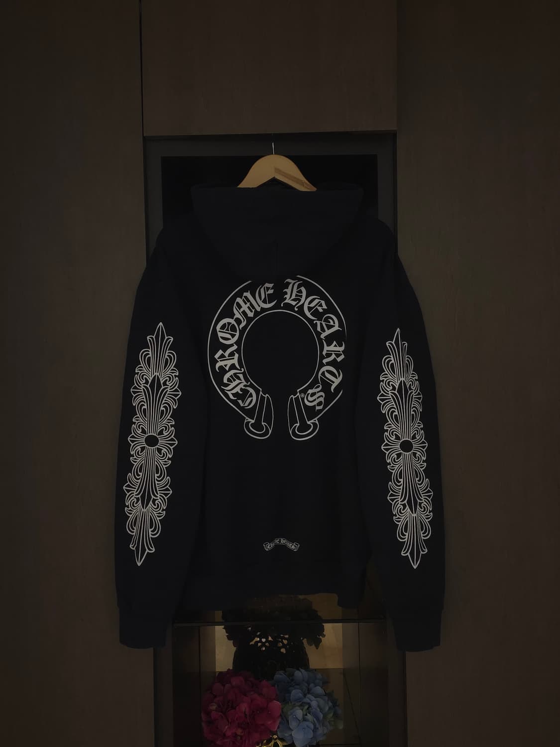 [L] 크롬하츠 홀스슈 플로랄 플리스 후드집업 블랙 상품이미지3