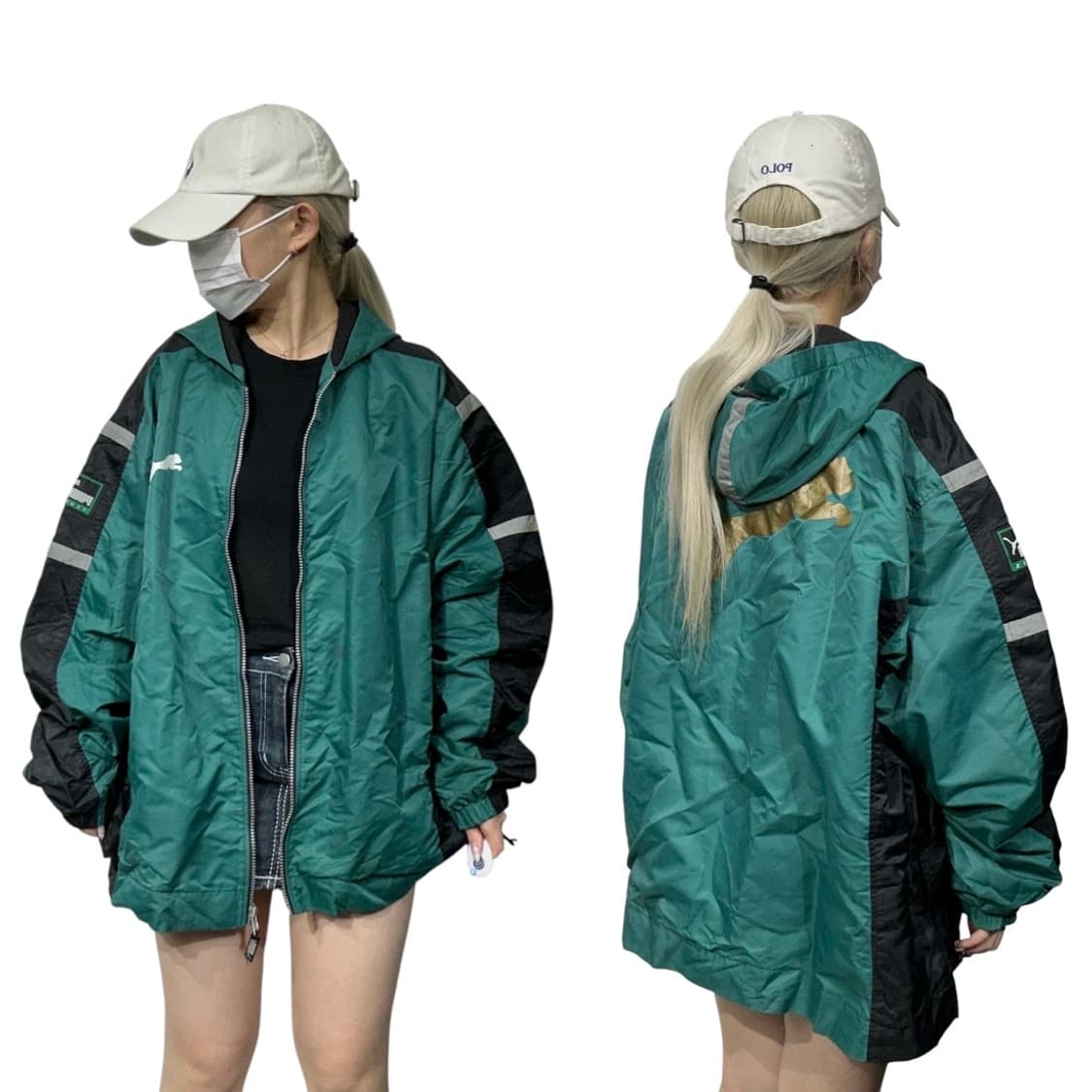 푸마 그린 올드스쿨 빅 로고 블랙 사이드 라인 대대장 트랙 자켓 M 상품이미지1