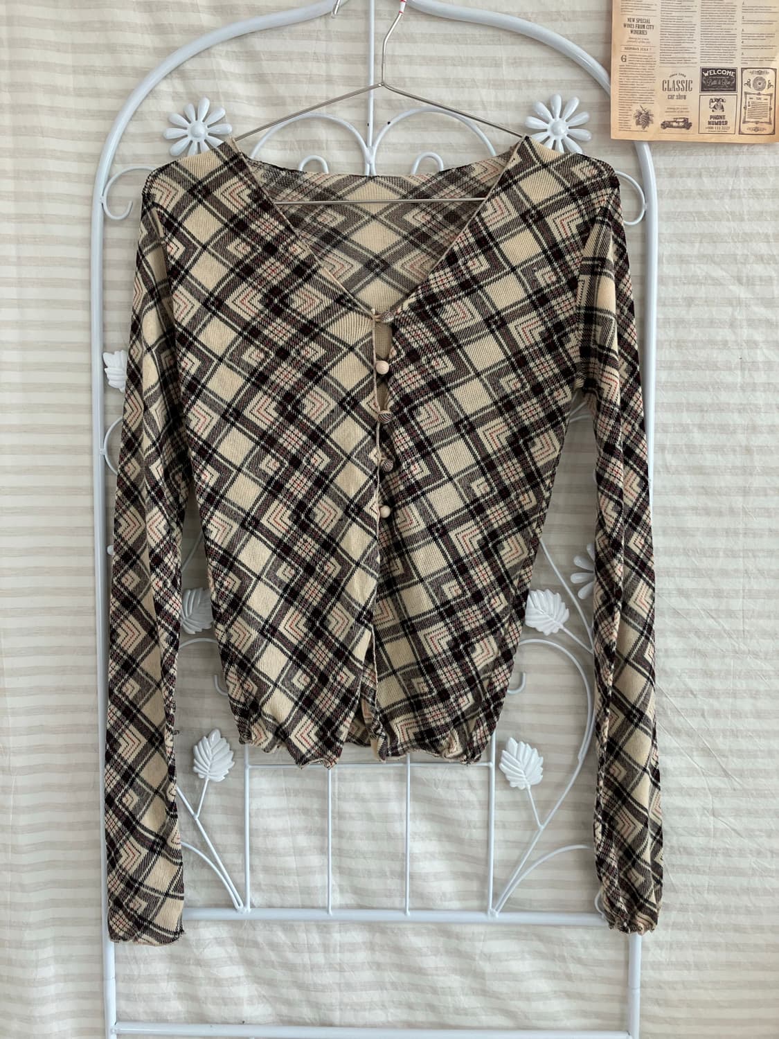 빈티지 아이보리 브라운 아가일 블라우스 886 y2k 스트릿 모리 갸 상품이미지1