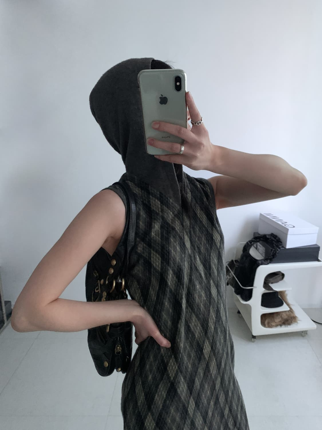 Checked Wool Knit HoodedSleeveless Dress 상품이미지1